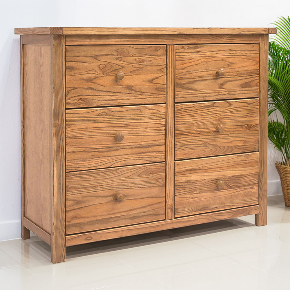 Cabinet Bits Trivento 6 Drawer Brown Wood Knob Chest of Drawers Image 1