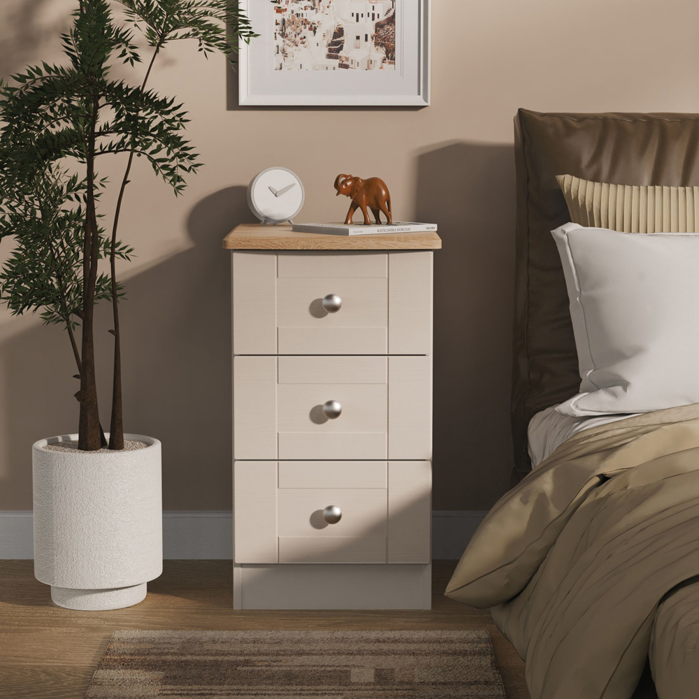 Crowndale Sussex 3 Drawer Kashmir Ash and Bardolino Oak Bedside Cabinet Ready Assembled Image 7