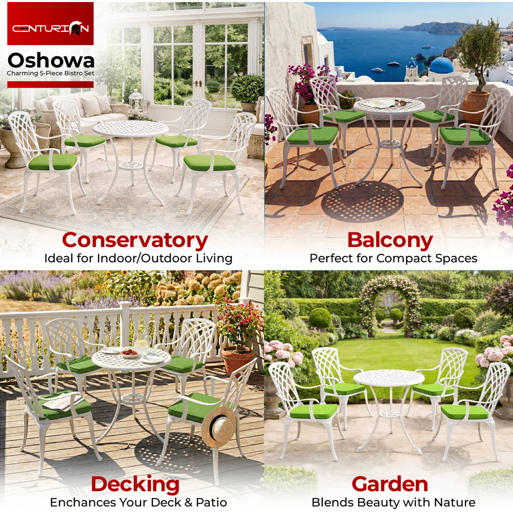 Centurion Oshowa 4 Seater White and Green Cast Aluminium Garden Bistro Set with Cushions Image 4