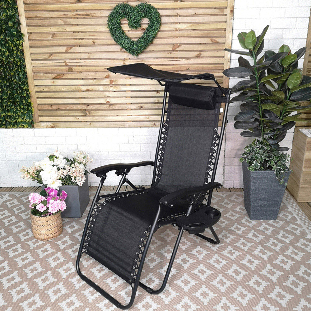 Samuel Alexander Black Multi Position Garden Sun Lounger with Canopy Image 5