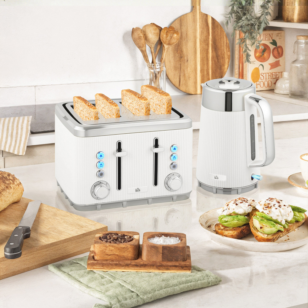 HOMCOM 800-266V70WT White 1.7L Rapid Boil Kettle 3000W and 4 Slice Toaster Set Image 2