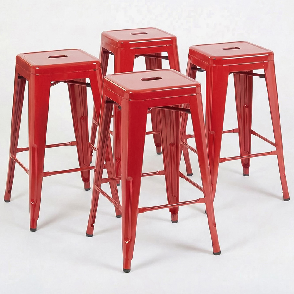 FWStyle Red Gloss Metal Bar Stool 4 Pack Image 4