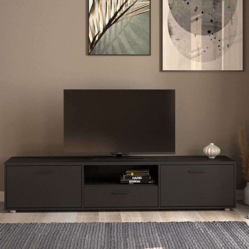 Furniture To Go Media 2 Door Single Drawer Black Wide TV Unit Image 1