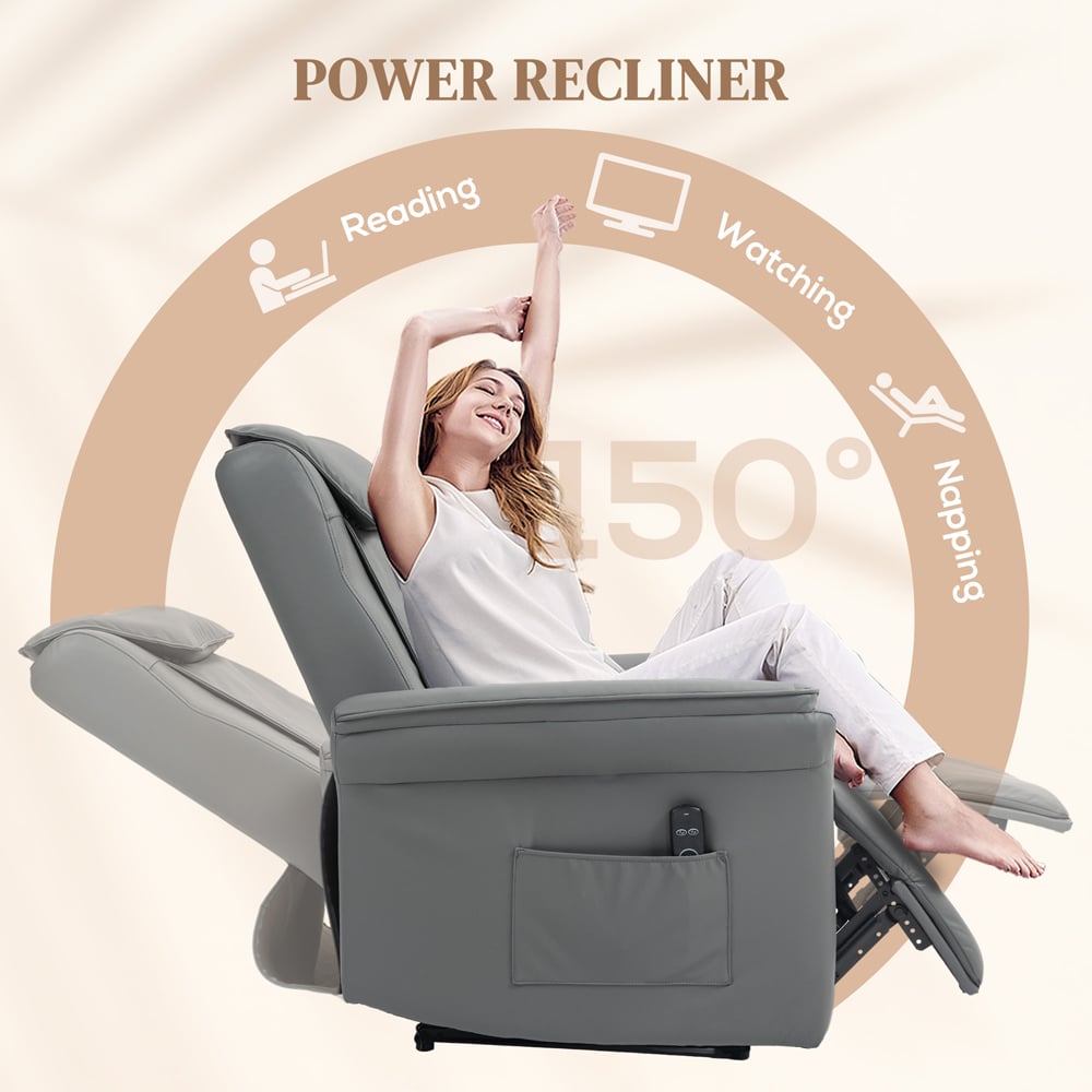 HOMCOM Grey Leather 3D Kneading Massage Recliner Armchair with Headrest Image 6