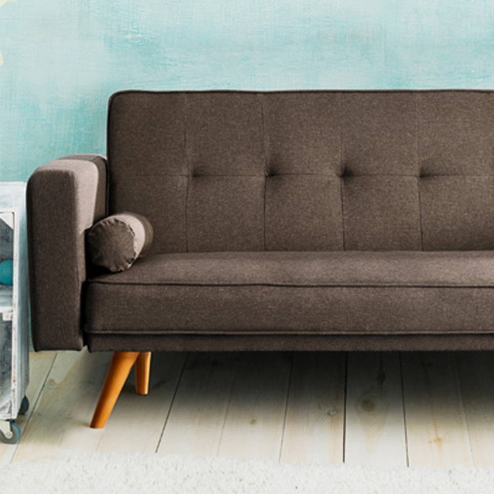 Brooklyn Coffee Linen Upholstered Sofa Bed Image 2