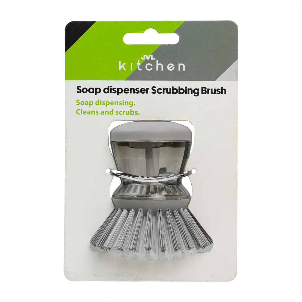 JVL Kitchen Grey Dish Drying Mat Rack Soap Dispensing Brush Scrubbing Brush Bundle Image 2