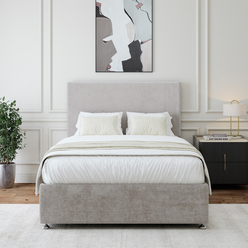 Bedmaster Small Double Seal Grey Naples Linen Divan Base with Valencia Headboard Image 3