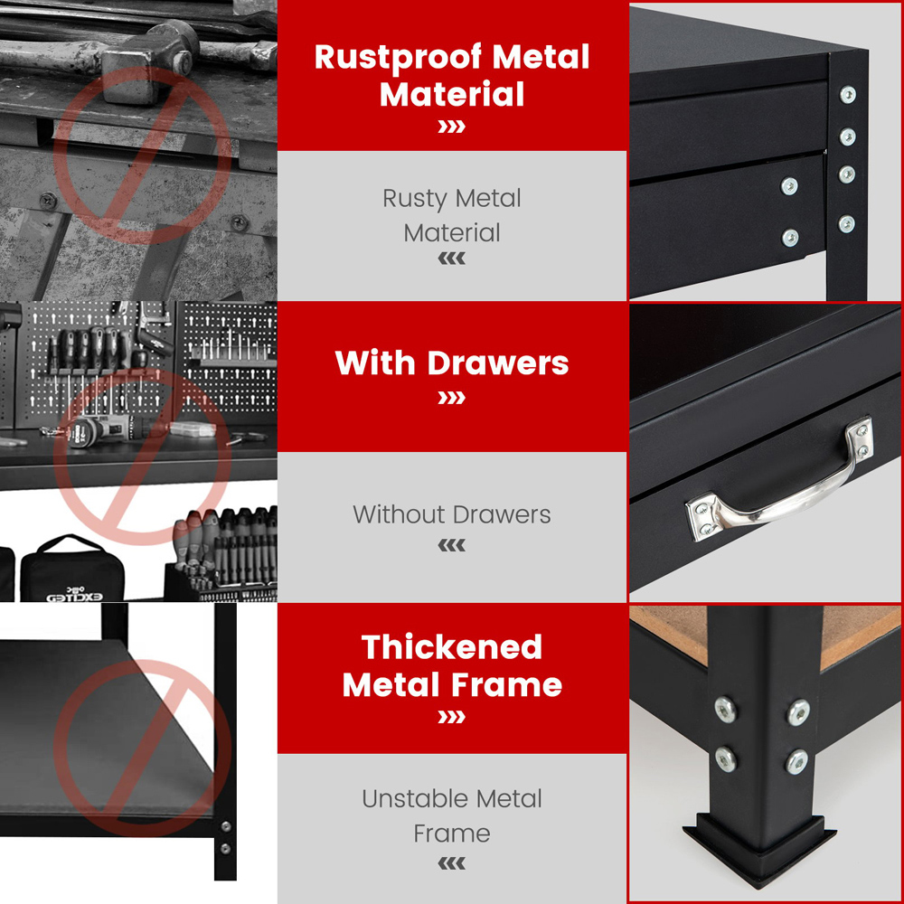 Costway 2 Drawer 2 Shelf Black Multipurpose Garage Worktable Image 7