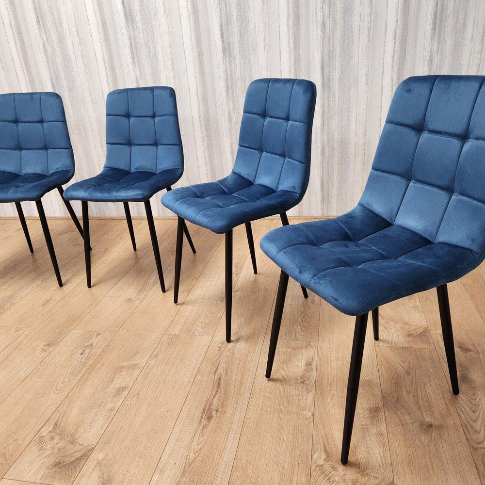 Denver Set of 4 Blue Velvet Dining Chairs Image 6