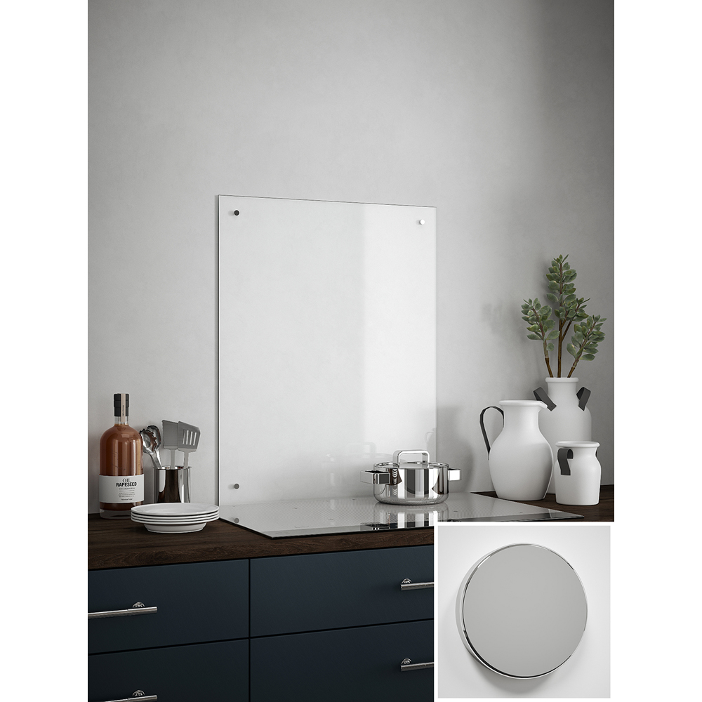 Clear Glass Kitchen Splashback with Polished Chrome Caps 600 x 750 x 4mm Image 4
