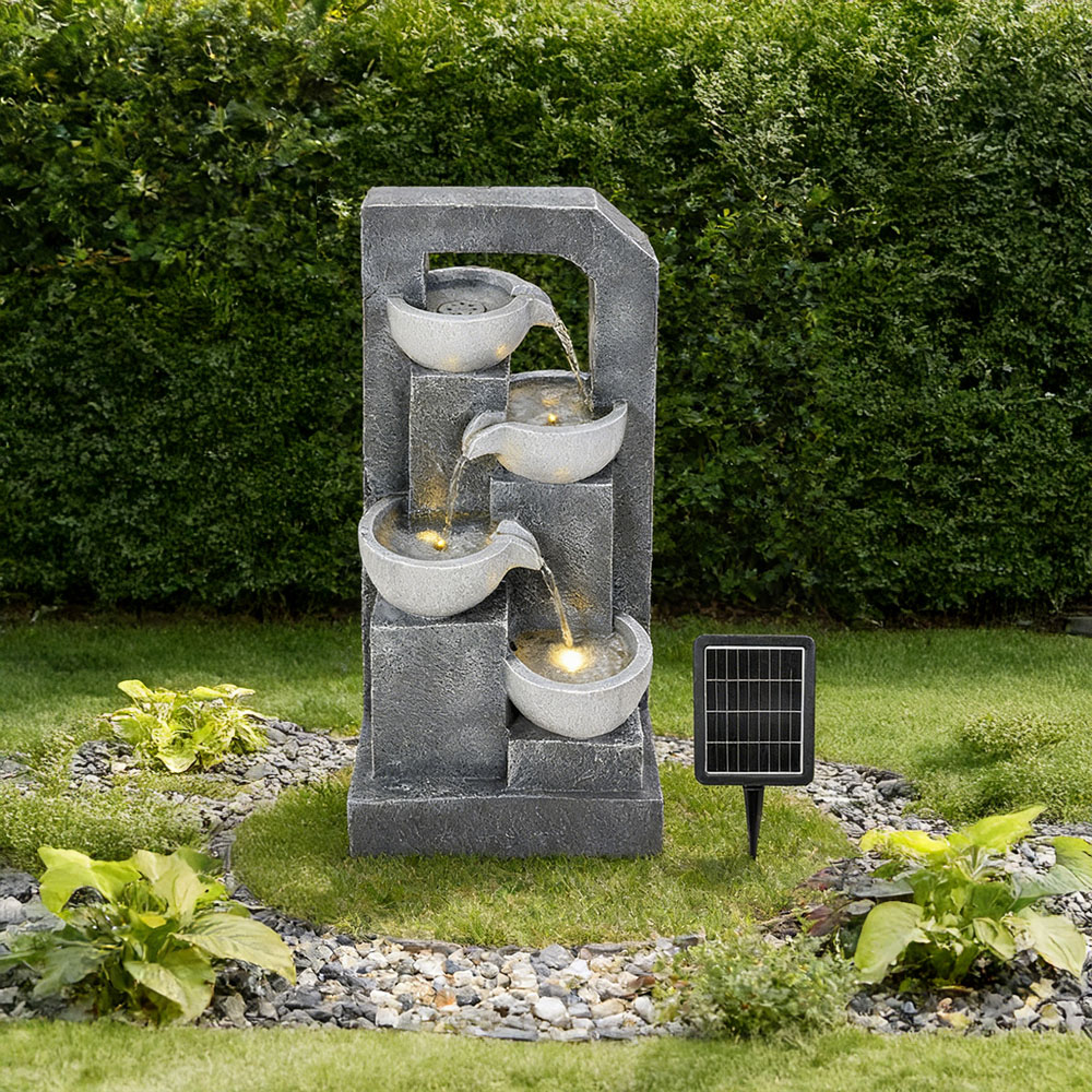Living and Home 4-Tier Stone Effect Cascading Bowl Solar LED Water Feature Image 5