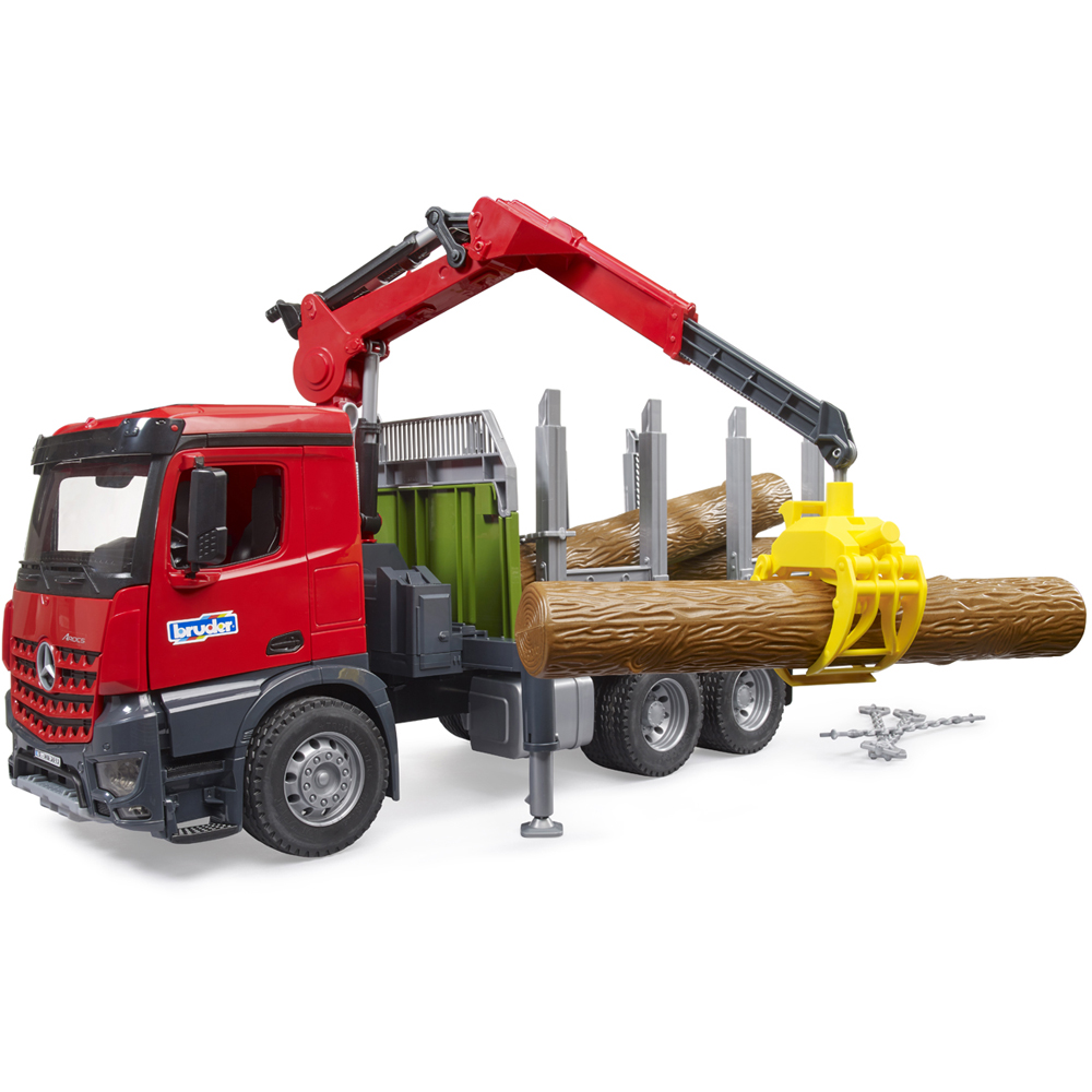Bruder Mercedes-Benz Arocs Timber truck with Loading Crane Grab and 3 Trunks Image 3
