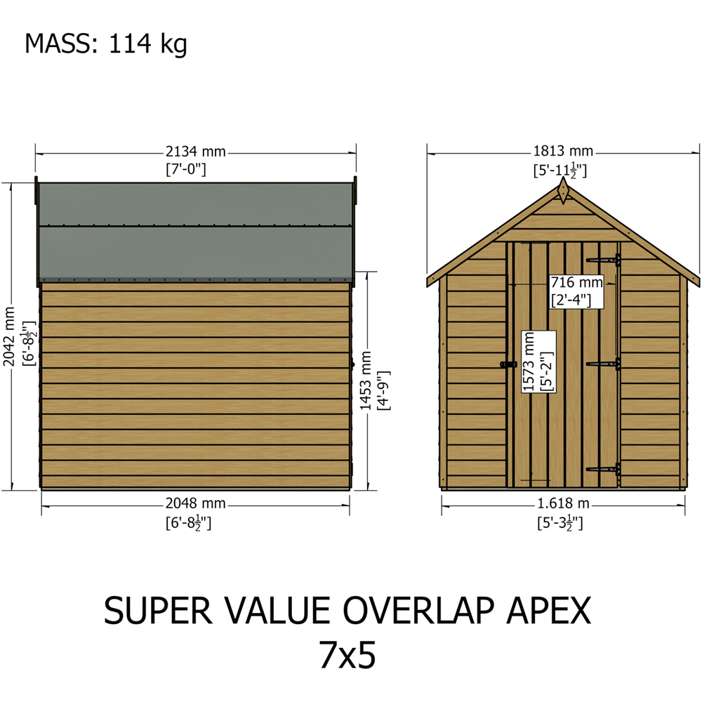 Shire Super Value 7 x 5ft Overlap Apex Garden Shed Image 9