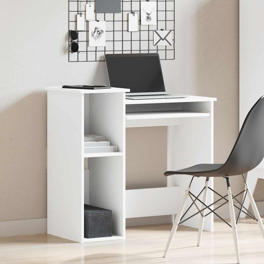 vidaXL 2 Shelf Computer Desk with Keyboard Tray White Image 8