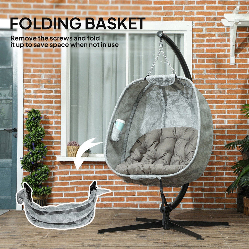 Outsunny Sand Hanging Egg Chair with Folding Basket Image 6