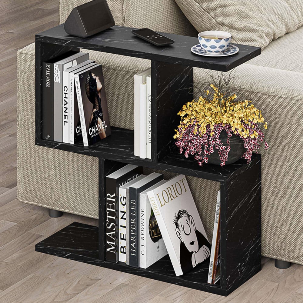 Decortie Homemania 4 Shelf Black Marble Effect Modern Side End Table Image 1