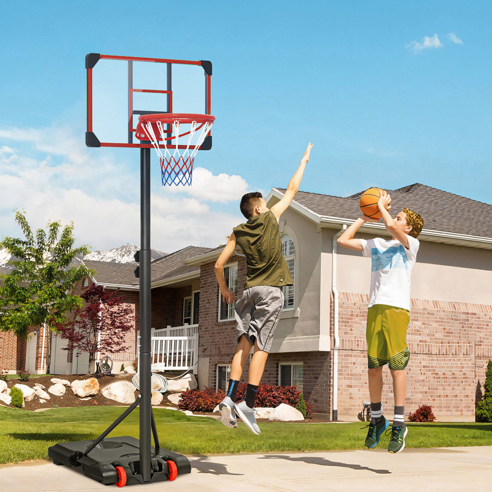 SPORTNOW Red Height Adjustable Basketball Hoop Stand with Wheels 180-210cm Image 2