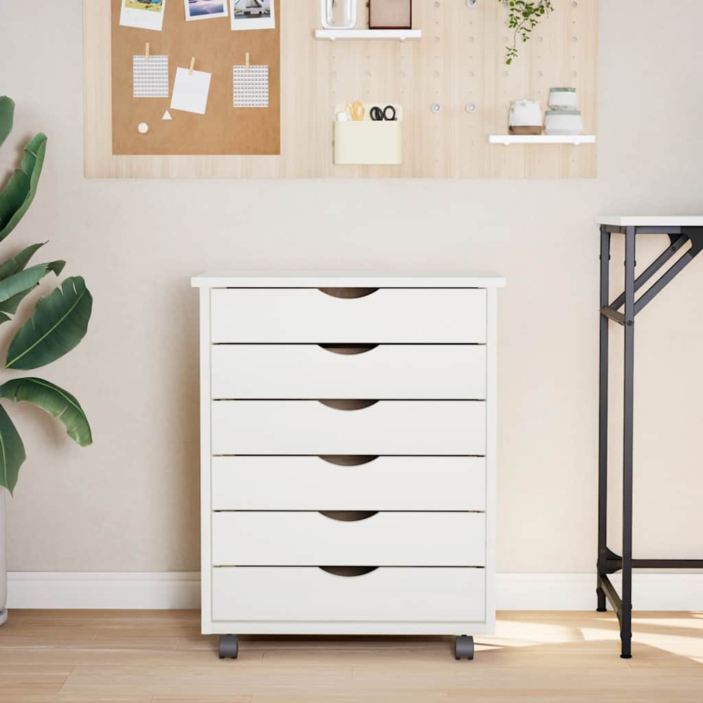 vidaXL Moss 6 Drawer White Solid Pine Mobile Chest of Drawers Image 3