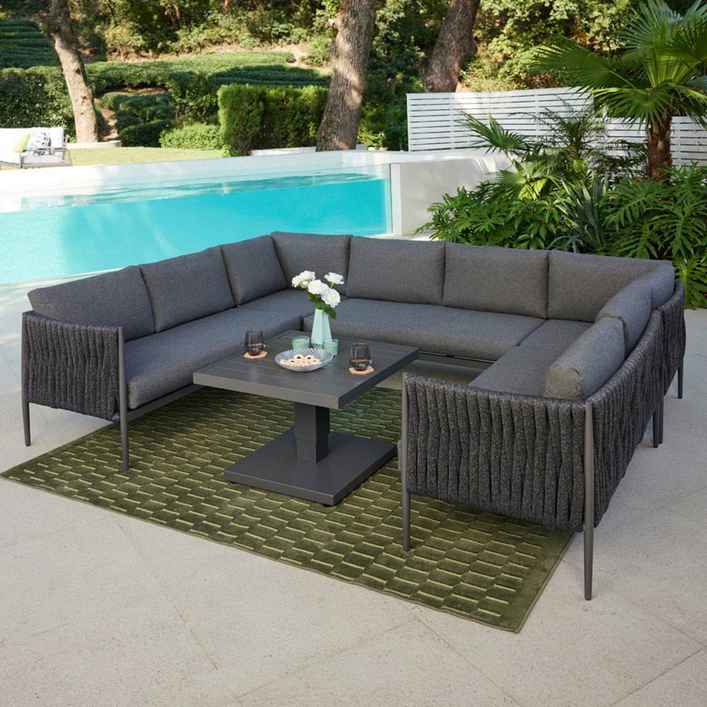 Home Detail Serena 5 Seater Dark Grey Rope Style U Shape Garden Sofa Set with Coffee Table Wilko