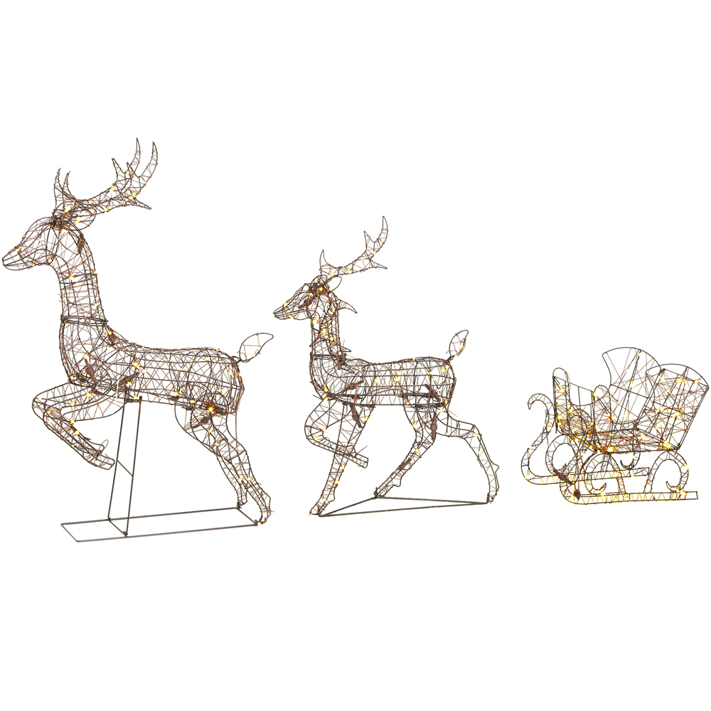 Outsunny 240 Warm White LED 3-Piece Reindeer and Sleigh Set Outdoor Christmas Decoration Image 2