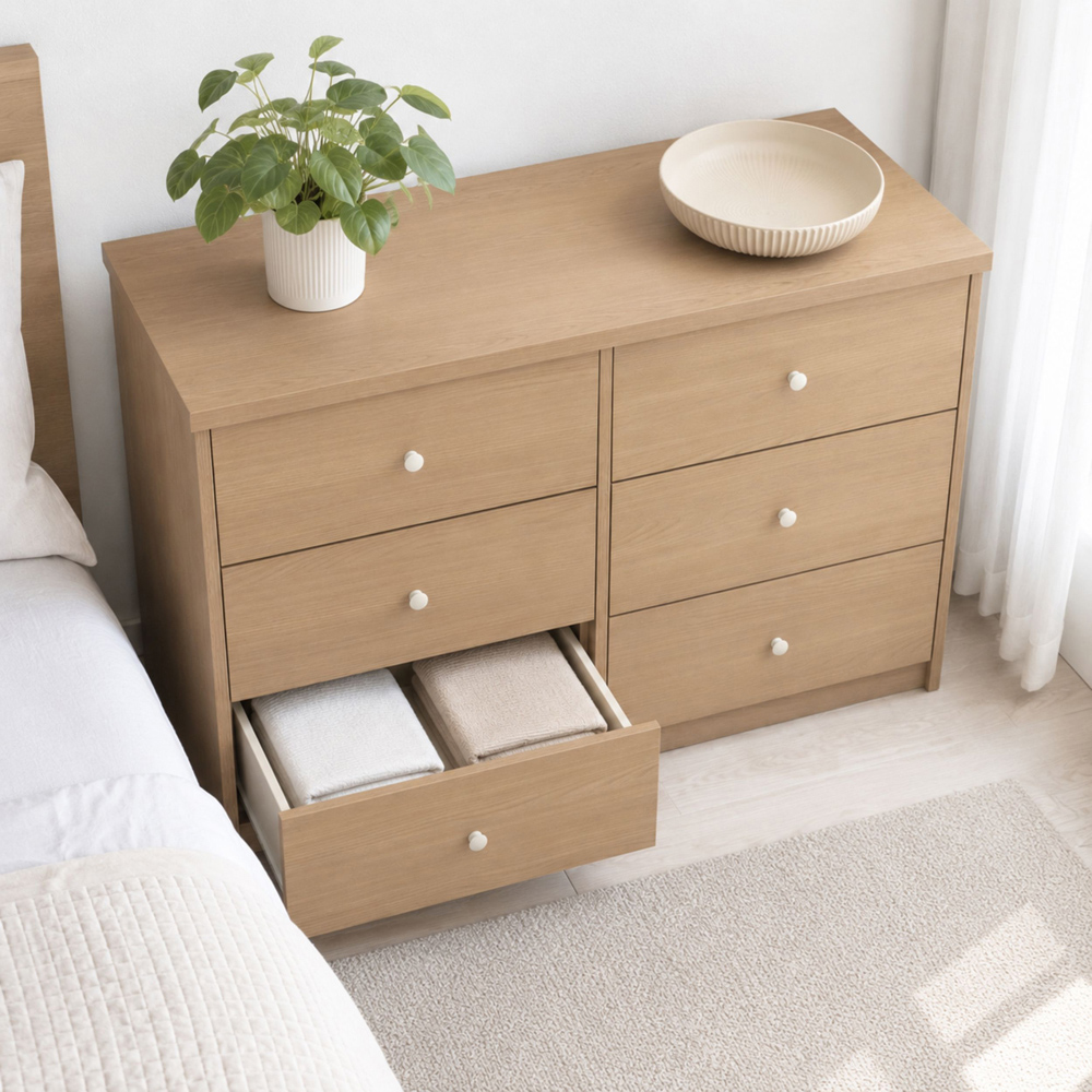 Core Products Freya 6 Drawer Smoked Oak Foil Finish Double Wide Chest of Drawers Image 4