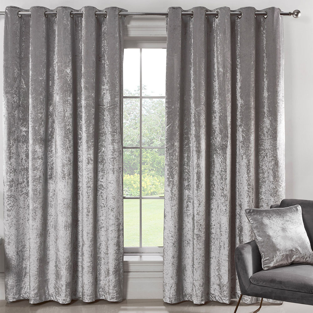 Divante Silver Crushed Velvet Eyelet Curtains 168 x 183cm Image 1