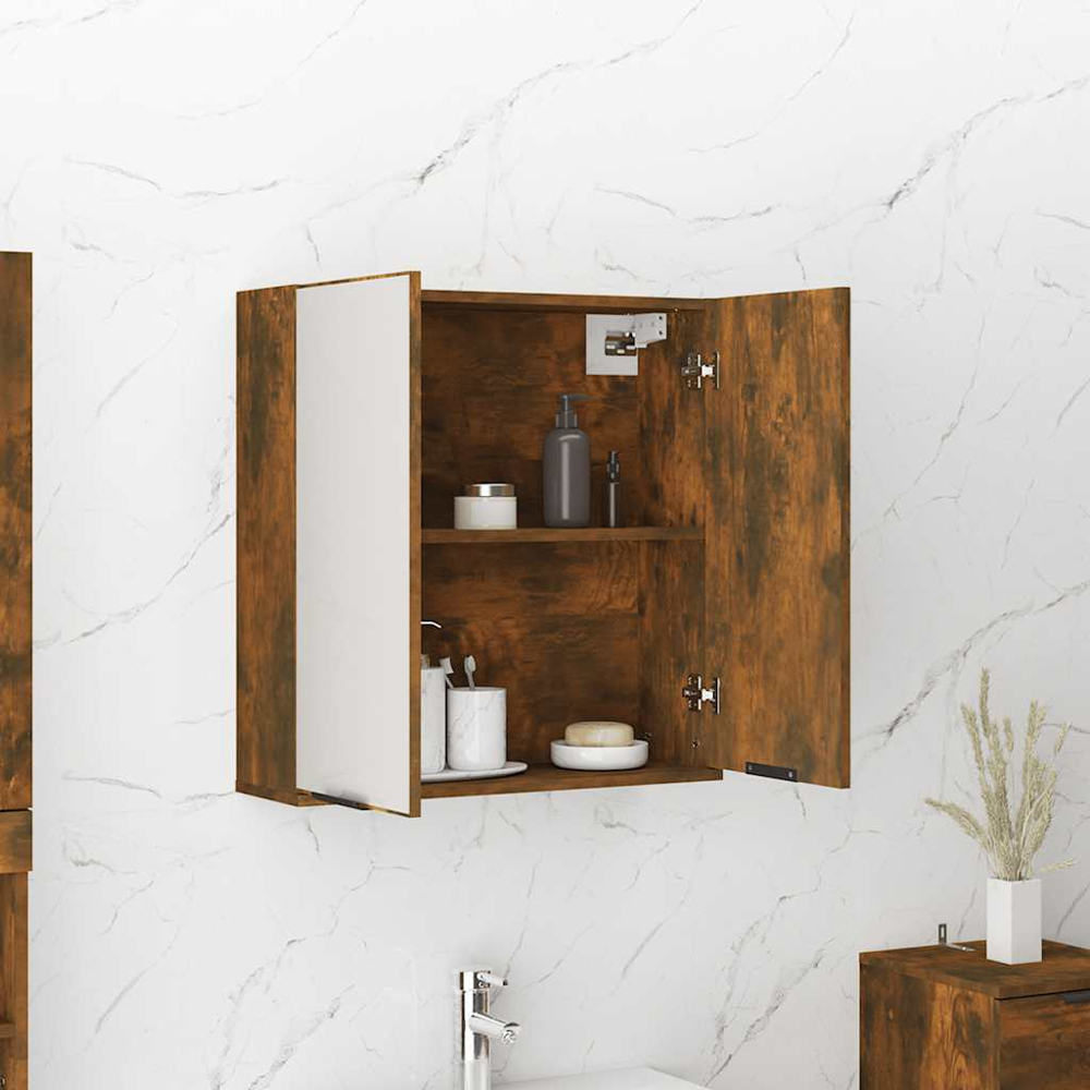 vidaXL 2 Door Smoked Oak Mirrored Bathroom Cabinet Image 8