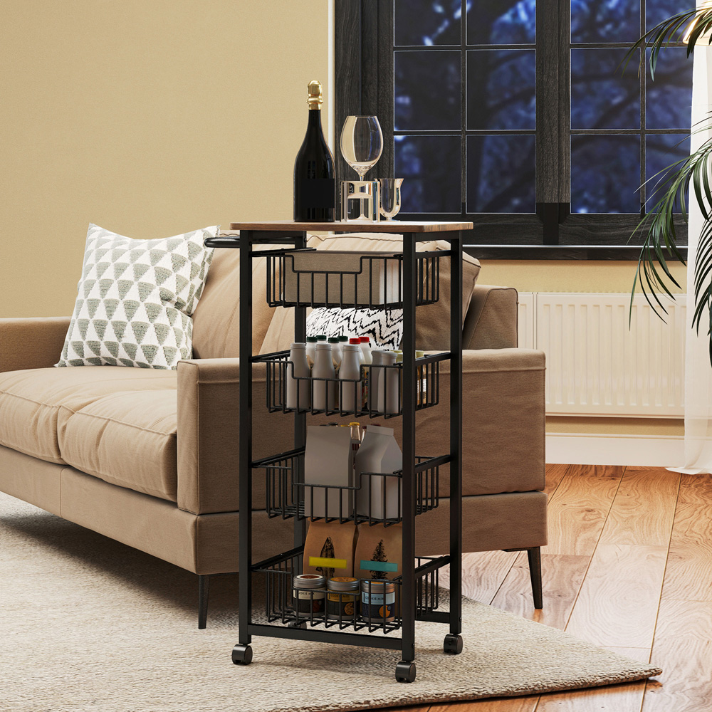 Portland 4 Tier Oak Kitchen Island Trolley with Pull-Out Baskets Image 6