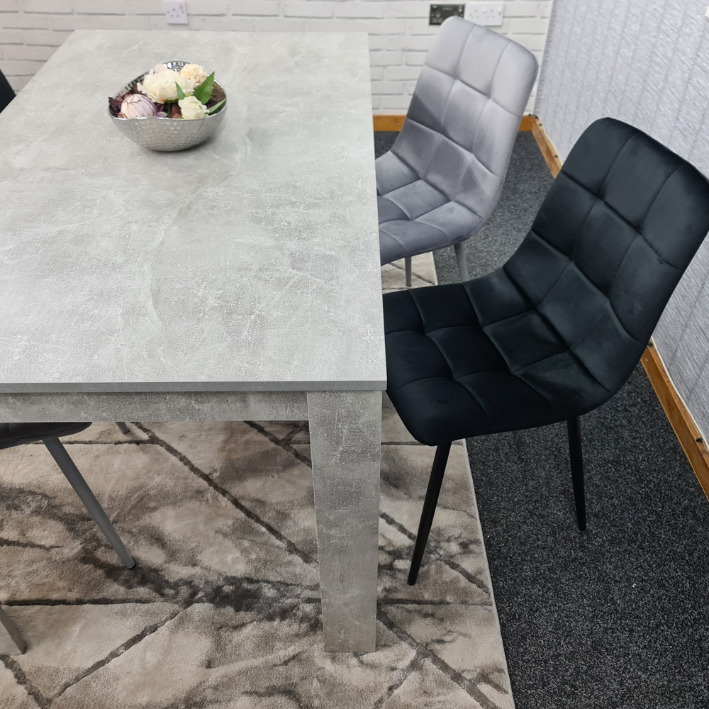 Portland Velvet 4 Seater Dining Set Stone Grey and Grey Black Image 3