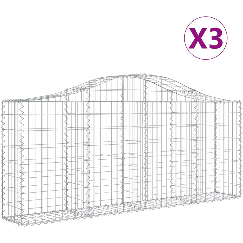 vidaXL Silver Galvanised Iron Arched Gabion Basket 200 x 30 x 80/100cm 3 Pack Image 2