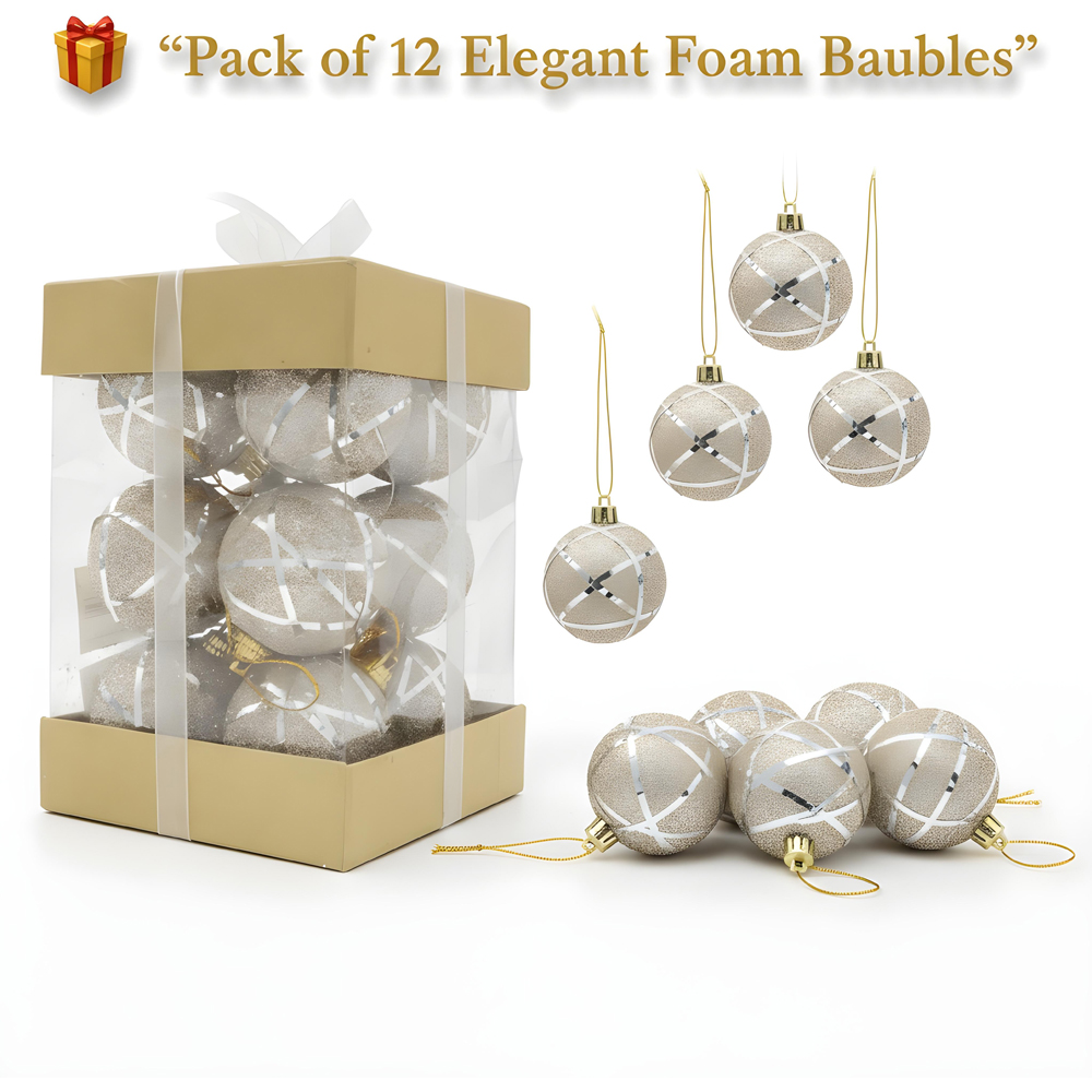 Shatchi Silver Glittered Soft Foam Shatterproof Bauble 12 Pack Image 3