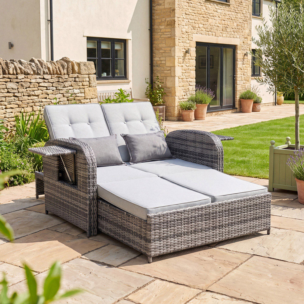 Artemis Home Whitmore Grey Rattan Reclining Outdoor Sofa Bed with Side Shelves Image 4