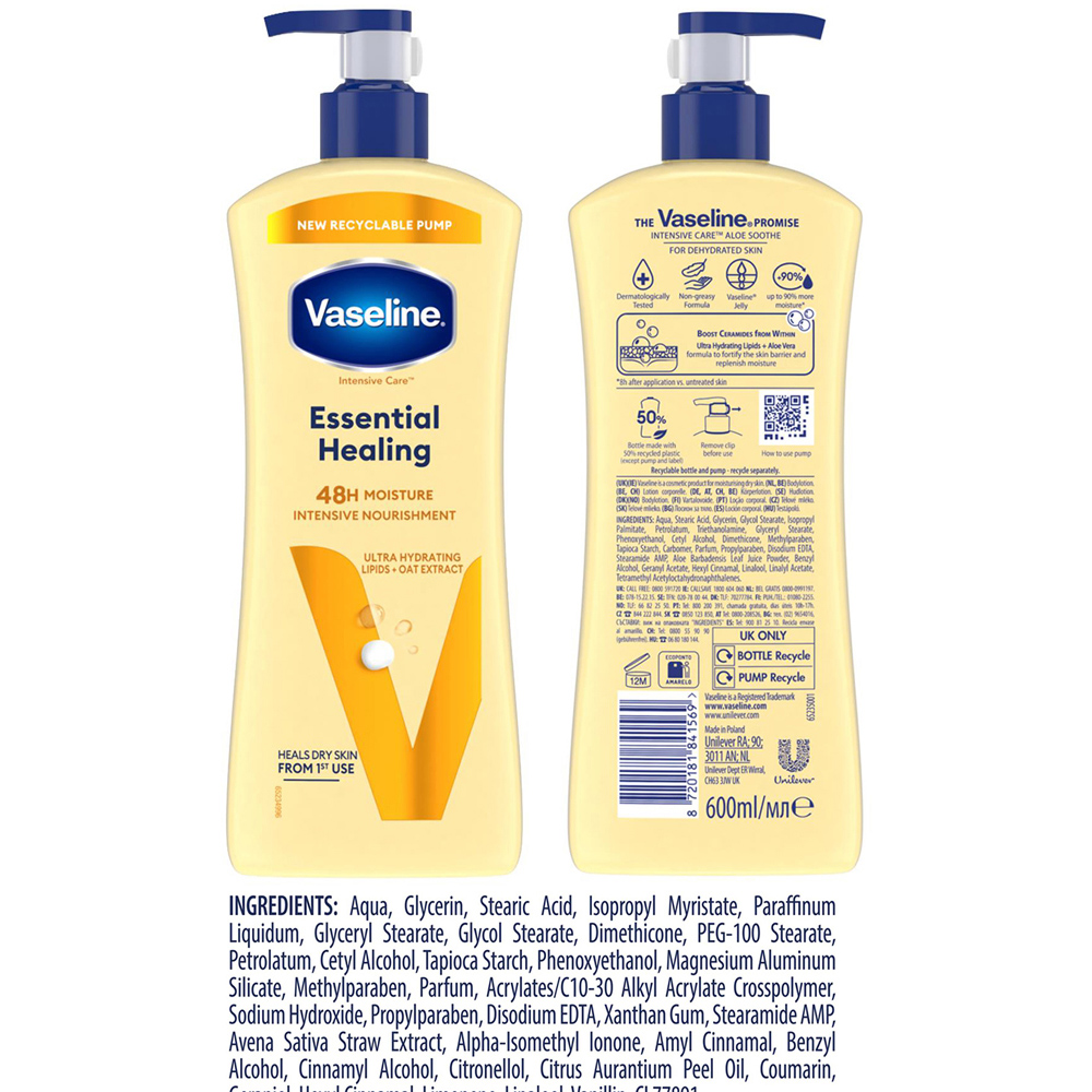 Vaseline Intensive Care Essential Healing Dry Skin Care Body Lotion 600ml 6 Pack Image 7