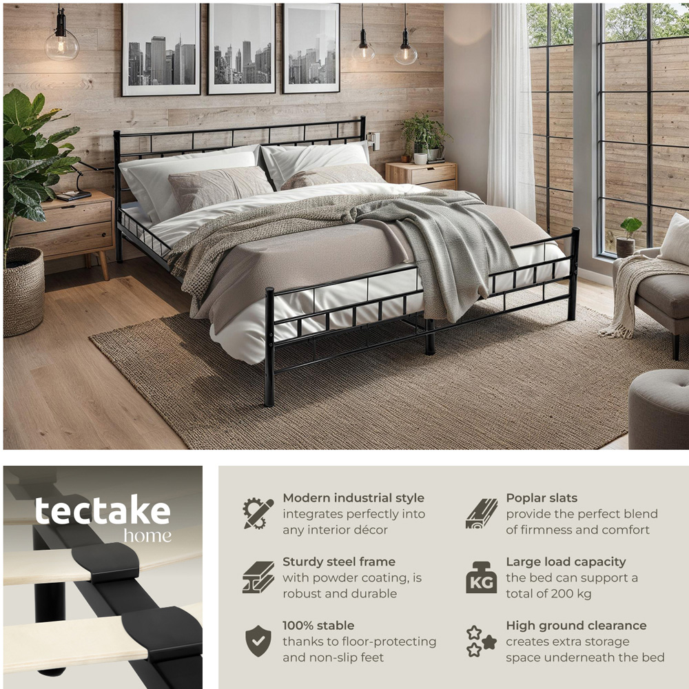 tectake Super King Size Black Slatted Base Metal Bed Frame Image 6