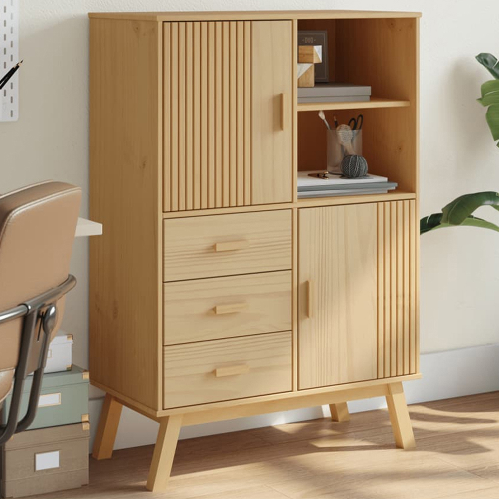 vidaXL 2 Door 3 Drawer 2 Shelf Solid Pine Wood Highboard Image 1