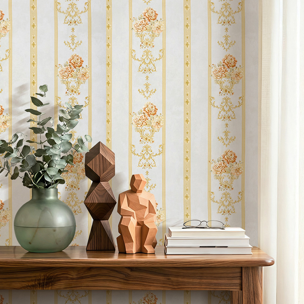 Living and Home Floral Pattern Rectangle 3D Embossed Gold Non-Pasted Wallpaper Image 2