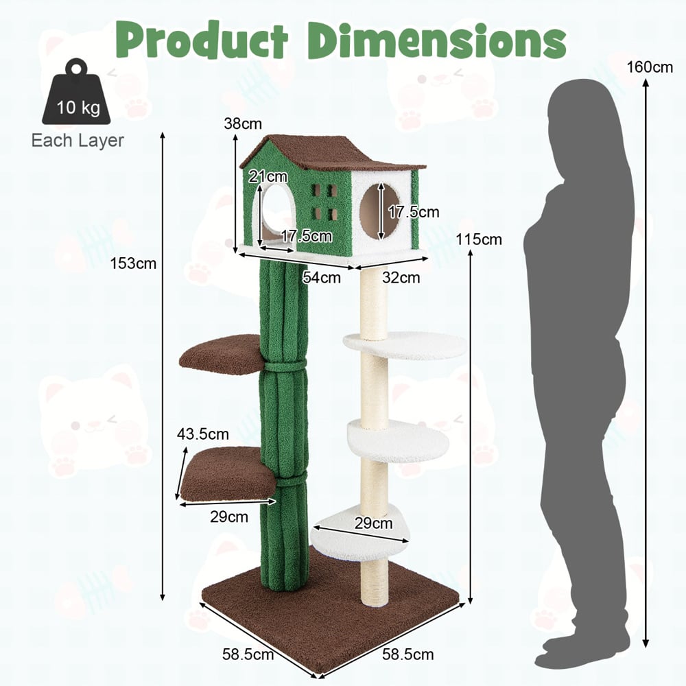 Costway 7 Tier Green Cat Tree Tower with Sisal Scratching Posts Image 9