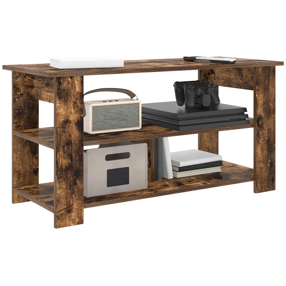 vidaXL 2 Shelf Smoked Oak Wide TV Stand Image 3
