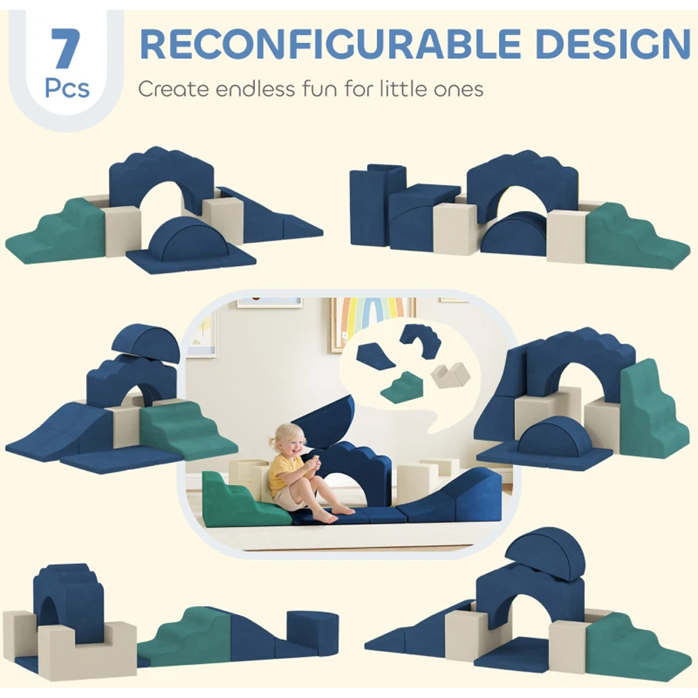 AIYAPLAY Dark Blue Kids Foam Climbing Blocks Soft Play Set 7 Piece Image 7