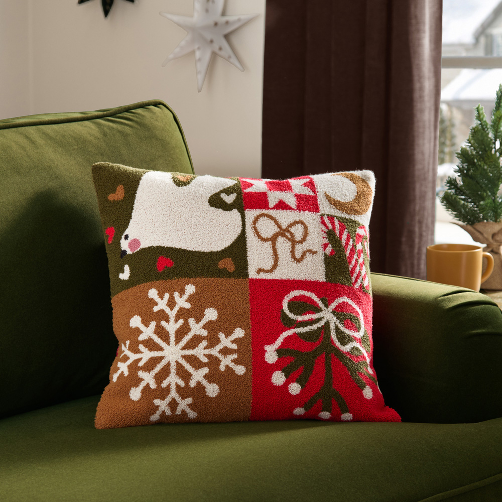 Furn Fika Patch Red Velvet Boucle Reversible Cushion 43 x 43cm Image 2