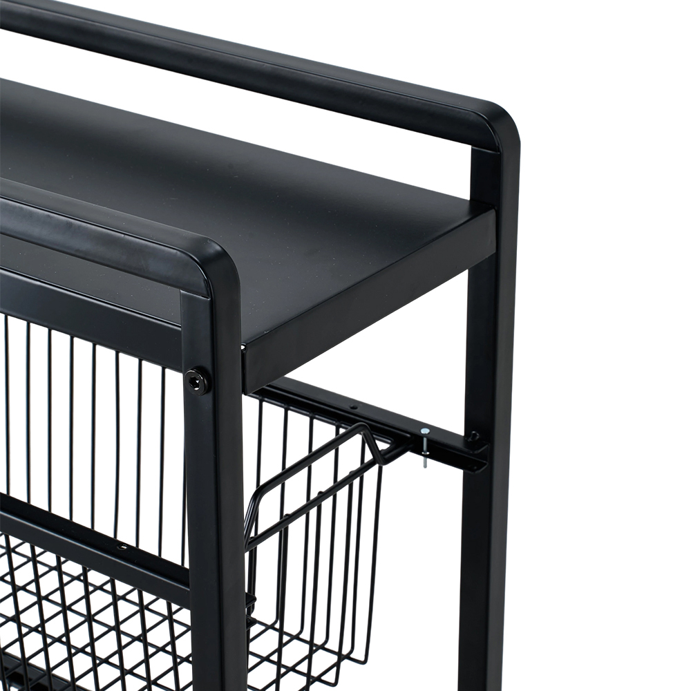 Living and Home 4-Tier Black Carbon Steel Pull-Out Storage Trolley Image 4