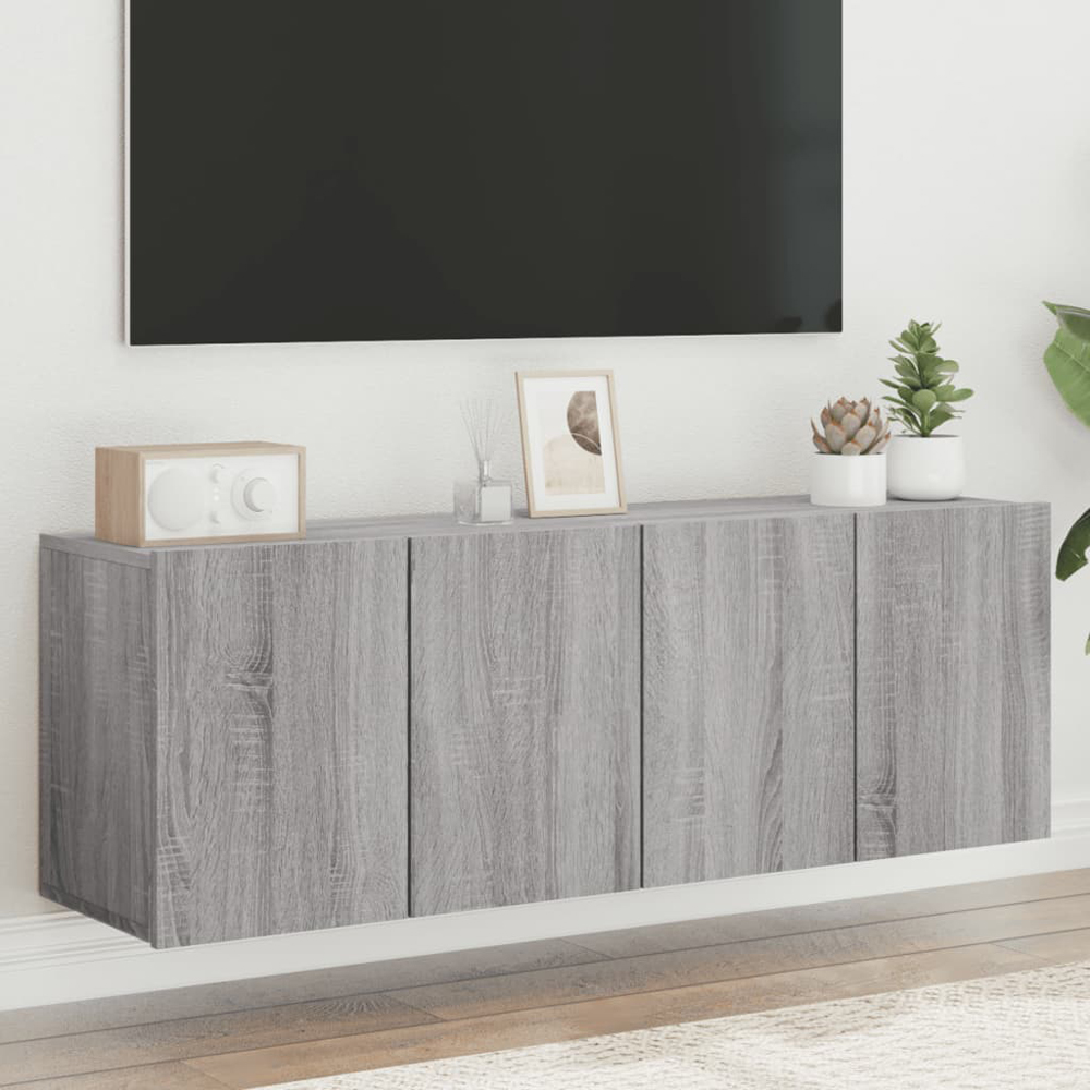 vidaXL 4 Door Grey Sonoma Wall Mounted TV Cabinet Set of 2 Image