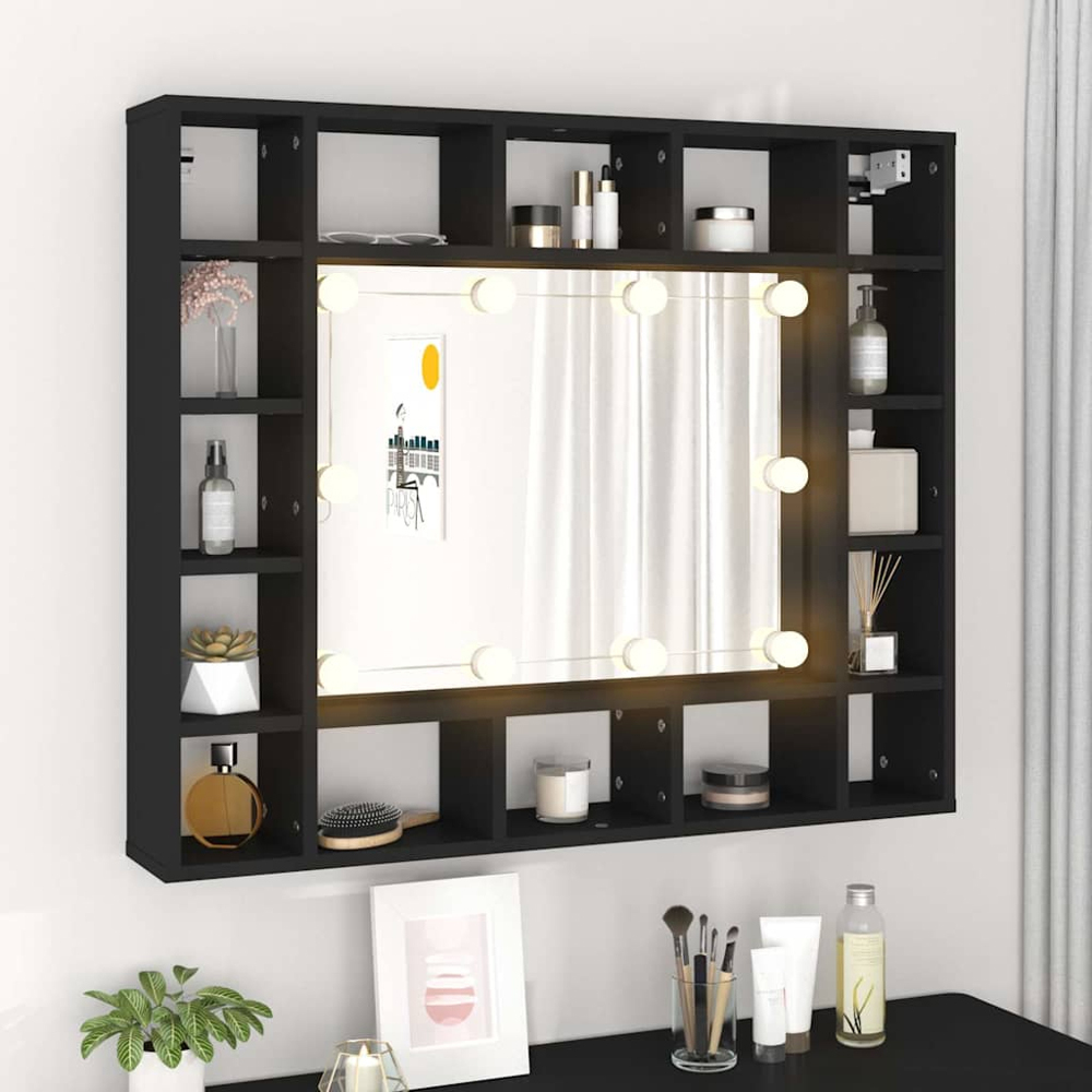 vidaXL 16 Shelf Black Mirror Bathroom Cabinet Image 8