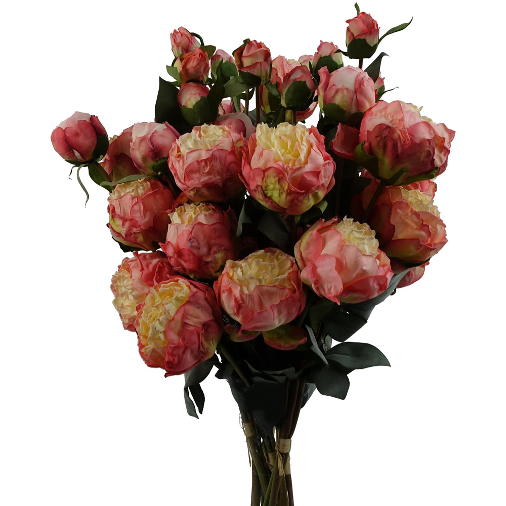 Leaf Pink Peony Single Stem Artificial Flower 55cm 6 Pack Image 3