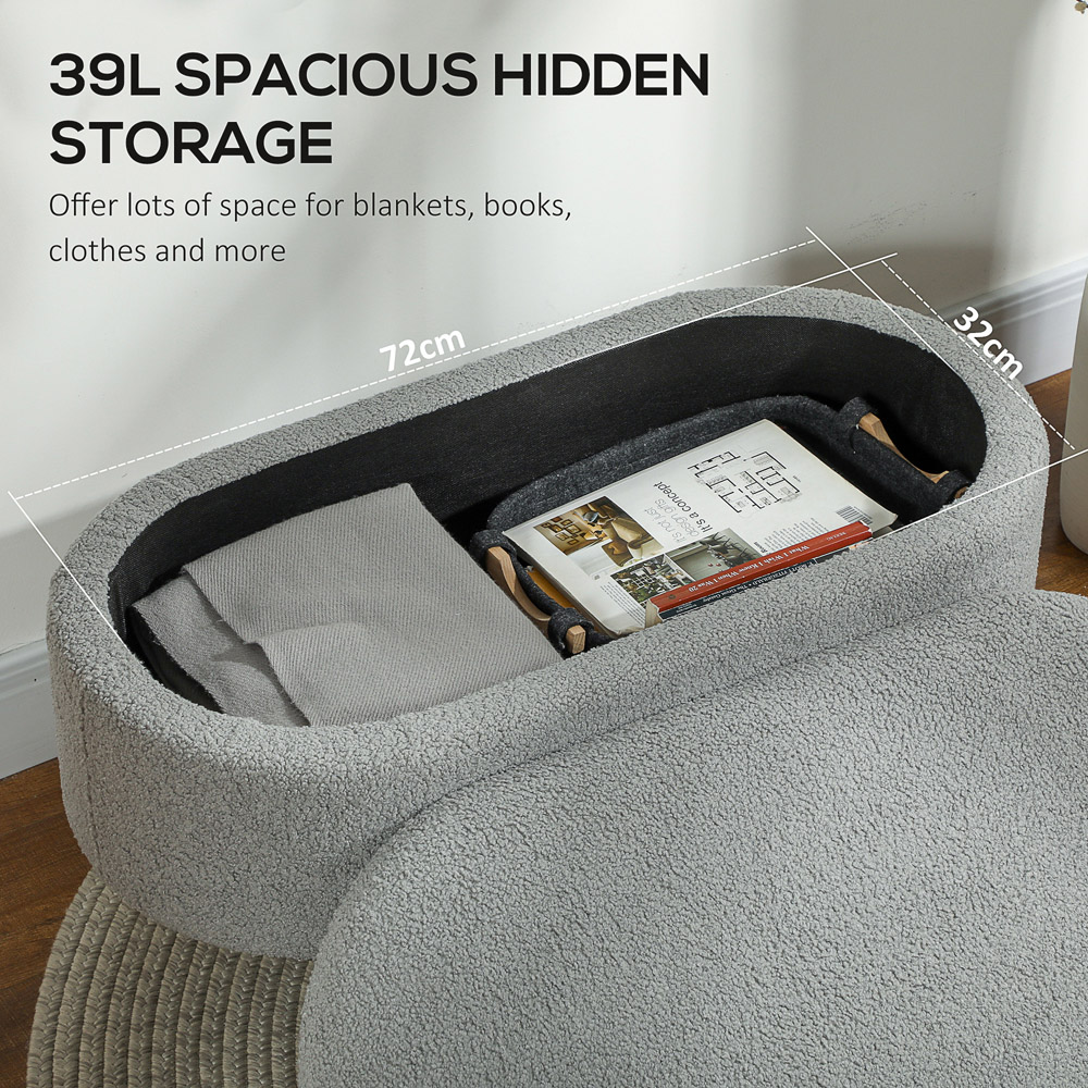 HOMCOM Charcoal Grey Teddy Fleece Ottoman Bench Image 5