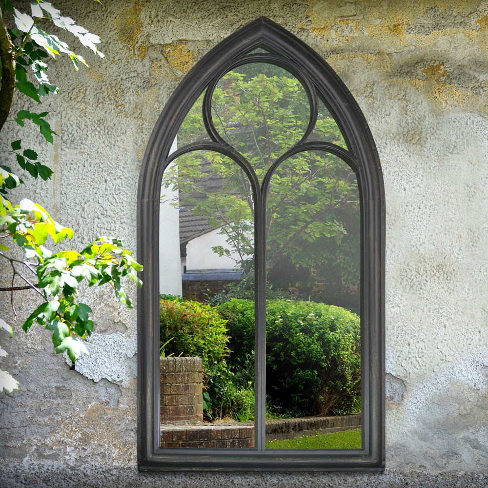 MirrorOutlet Somerley Black Chapel Arched Garden Mirror 112 x 61cm Image 2