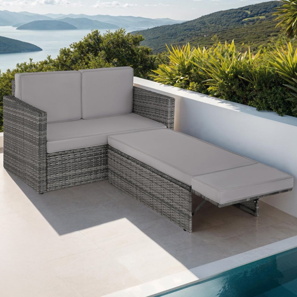 tectake Corfu 2 Seater Grey Garden Sofa with Sun Lounger Image 1