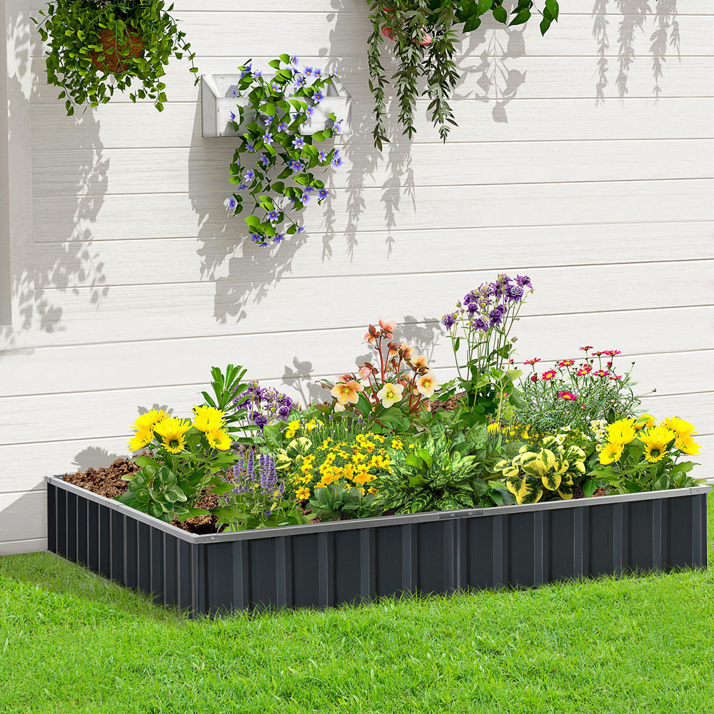 Outsunny Black Metal Raised Garden Bed Planter with Gloves 258 x 90cm Image 2