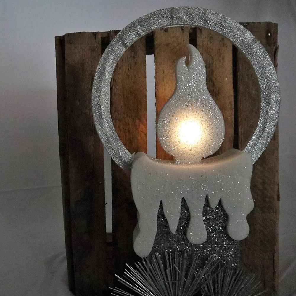 Shatchi Grey Glitter Foam Snow Covered Pre Lit Candle Christmas Decoration 41cm Image 3