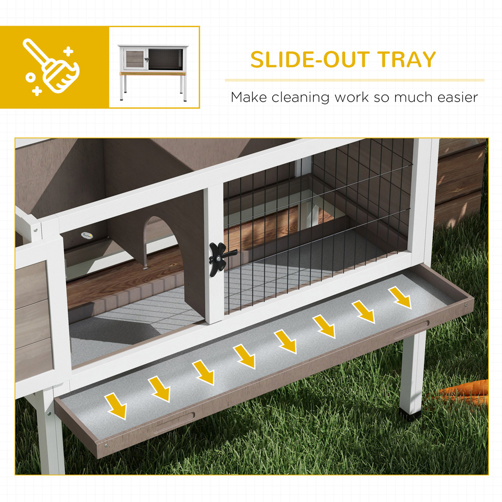 PawHut Large Elevated Wooden Rabbit Hutch with Asphalt Roof Image 5